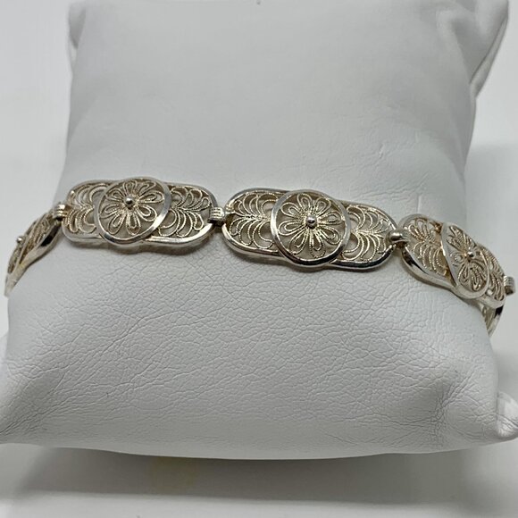 Birks Sterling Silver Floral Filigree Bracelet Size 6 - Picture 2 of 12